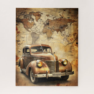 Personalised Vintage Car Antique World Map Jigsaw Puzzle