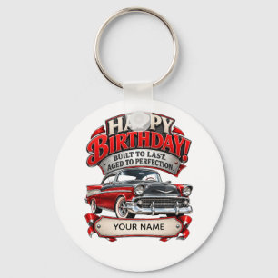 Personalised Vintage Car Birthday Card for Men Key Ring