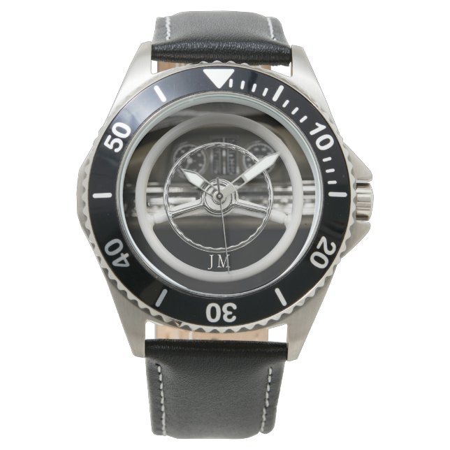Personalised Vintage Car Steering Wheel Watch (Front)