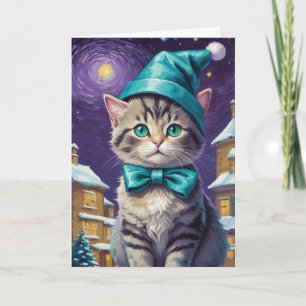 Personalised Vintage Cat Xmas  Card