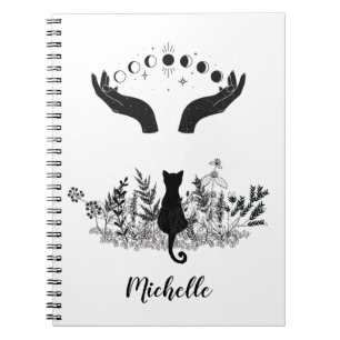 Personalised Vintage Celestial Moon Phases Cat Notebook