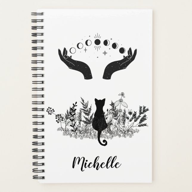 Personalised Vintage Celestial Moon Phases Cat Planner (Front)