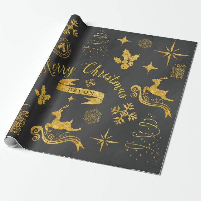 Personalised Vintage Chalkboard Christmas Wrap Wrapping Paper (Unrolled)