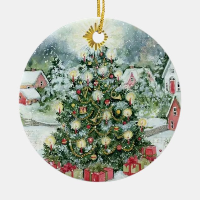 Personalised Vintage Christmas Card Ornament (Front)