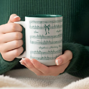 Personalised Vintage Christmas Carol Music Note Two-Tone Coffee Mug