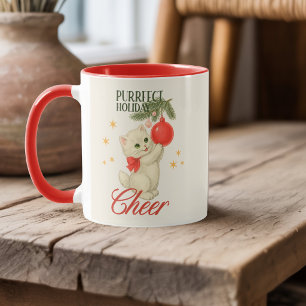 Personalised Vintage Christmas Cat Meowy & Bright Mug
