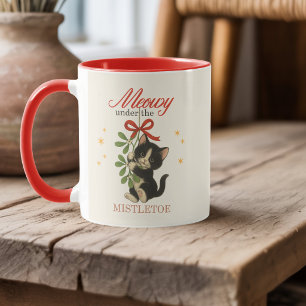 Personalised Vintage Christmas Cat Meowy Mistletoe Mug