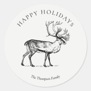 Personalised Vintage Christmas Deer Happy Holidays Classic Round Sticker