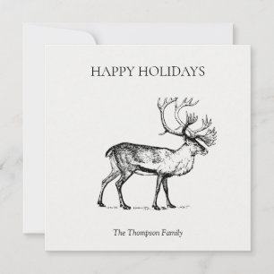 Personalised Vintage Christmas Deer Happy Holidays Holiday Card