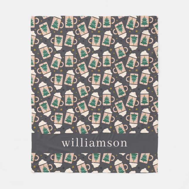 Personalised Vintage Christmas Hot Cocoa Fleece Blanket (Front)