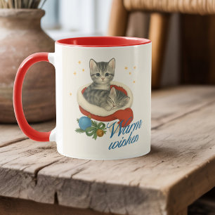 Personalised Vintage Christmas Kitten Mug