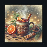 Personalised Vintage Christmas Market Mulled Wine Magnet<br><div class="desc">Add a touch of holiday charm to your home with our Personalised Vintage Christmas Market Mulled Wine Magnet. This festive design features a beautifully detailed watercolor illustration of a steaming mulled wine served in a rustic ceramic mug. Garnished with a cinnamon stick and a slice of orange, the scene is...</div>