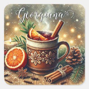 Personalised Vintage Christmas Market Mulled Wine Square Sticker