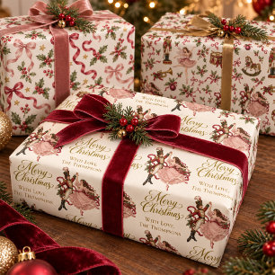 Personalised Vintage Christmas Nutcracker Set of 3 Wrapping Paper Sheet