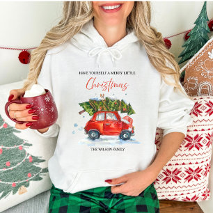 Personalised Vintage Christmas – Red Car with Tree Hoodie