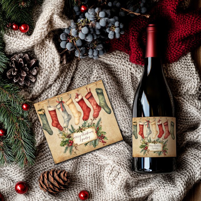 Personalised Vintage Christmas SparklingWine label (Personalised Vintage Christmas Sparkling Wine bottle Label)