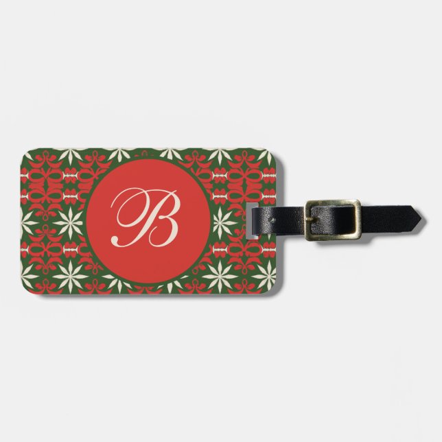 Personalised Vintage Christmas/winter patterned Luggage Tag (Front Horizontal)
