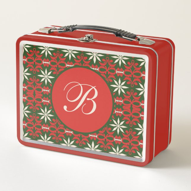 Personalised Vintage Christmas/winter patterned  Metal Lunch Box (Front)