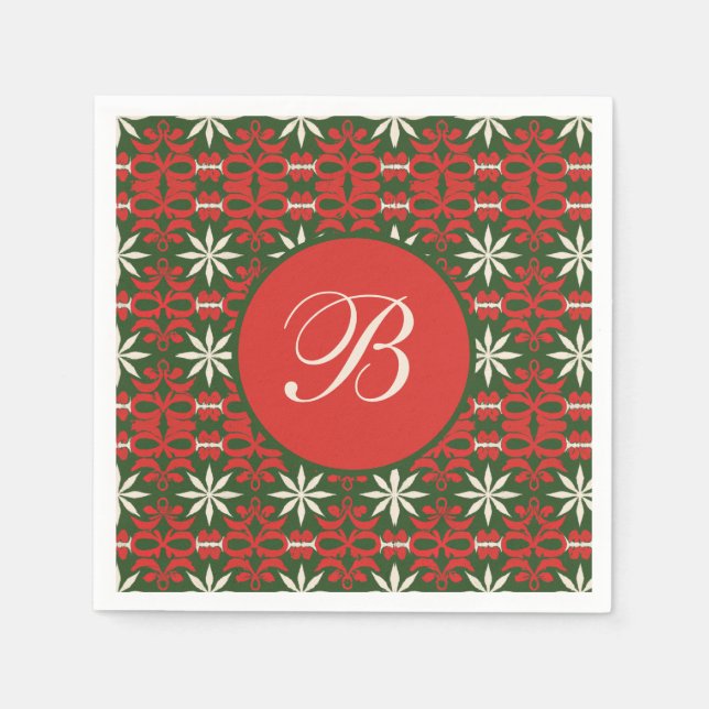 Personalised Vintage Christmas/winter patterned  Napkin (Front)