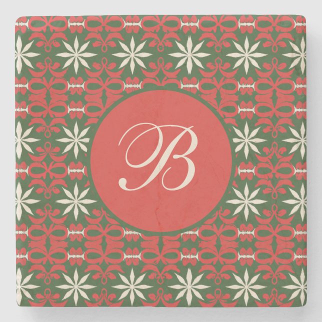 Personalised Vintage Christmas/winter patterned  Stone Coaster (Front)