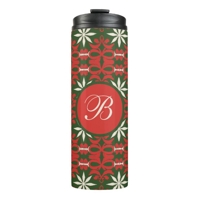 Personalised Vintage Christmas/winter patterned  Thermal Tumbler (Front)
