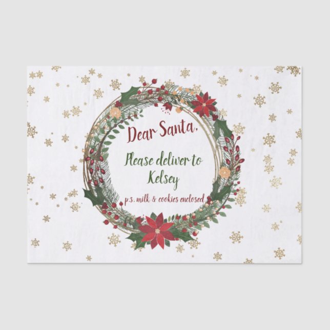 Personalised Vintage Christmas Wreath Tissue Paper (Front)