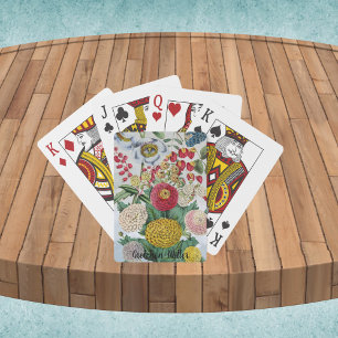 Personalised Vintage Chrysanthemum Poppy Lilac Playing Cards
