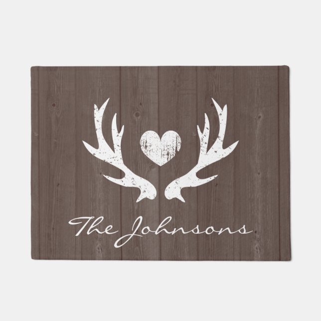 Personalised vintage country deer antlers doormat (Front)