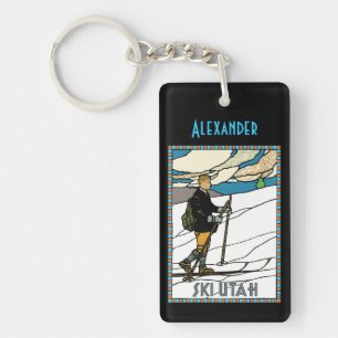 Personalised Vintage Cross Country Ski Utah Key Ring