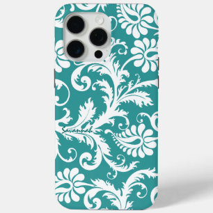 Personalised Vintage Damask change teal any colour iPhone 15 Pro Max Case