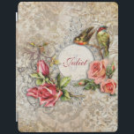 Personalised Vintage Damask Rose iPad Smart Cover<br><div class="desc">Romantic vintage-inspired design featuring area for personalisation surrounded by ornate flourishes, birds and lush sprays of roses on a distressed damask background. Note: Sculpted, engraved, embossed and dimensional effects, layered, aged or eroded appearance, textures and shadows achieved digitally. Actual product has a flat surface. French Garden background paper by Lil...</div>