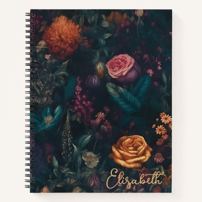 Personalised Vintage Dark Gothic Wild Rose Garden Notebook (Front)