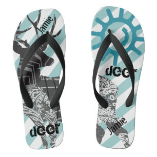 Personalised Vintage Deer Sun and Stripes Pattern Flip Flops