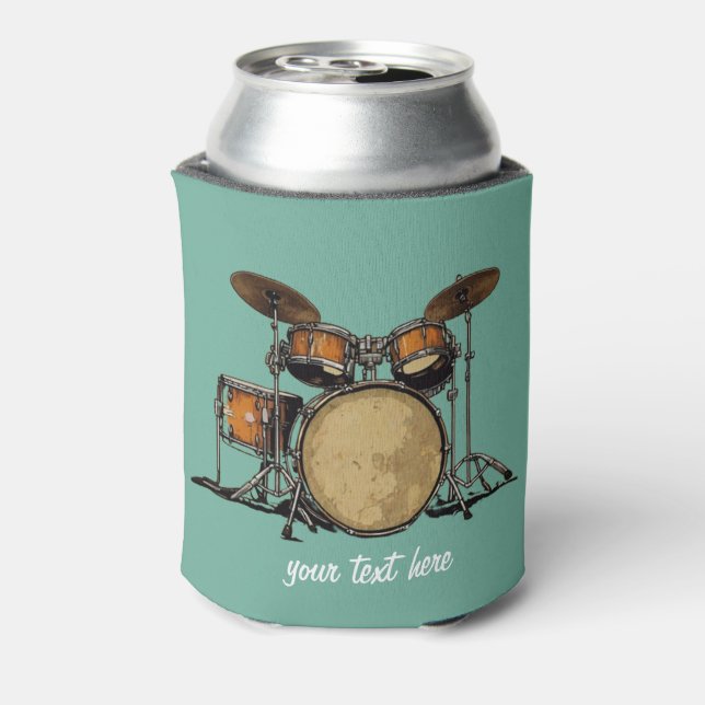 Personalised Vintage Drum Set Music Drummer Can Cooler (Can Back)