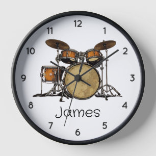 Personalised Vintage Drum Set Music Drummer Clock