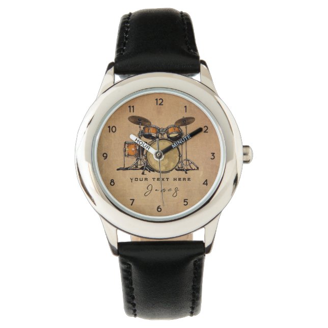 Personalised Vintage Drum Set Music Drummer  Watch (Front)