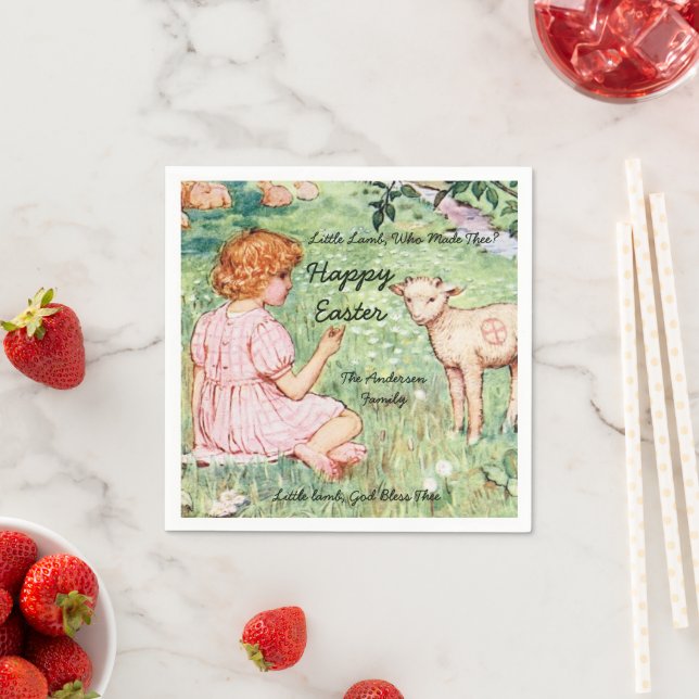 Personalised Vintage Easter Little Lamb Napkin (Insitu)