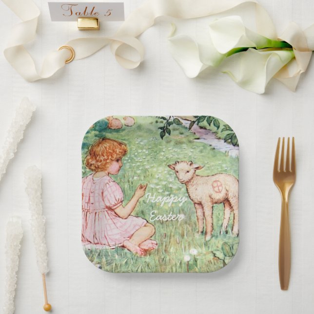 Personalised Vintage Easter Little Lamb Paper Plate (Wedding)