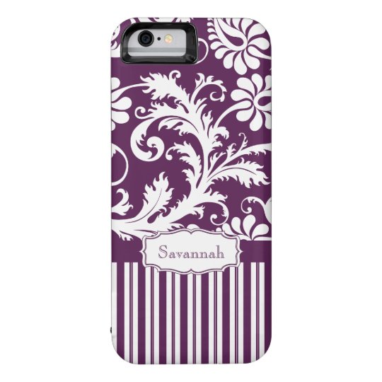 Personalised Vintage Eggplant Damask and Stripe