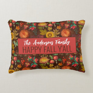 Personalised Vintage Fall Autumn Leaves Pattern Decorative Cushion
