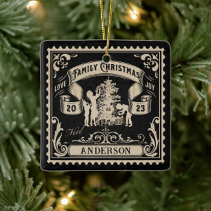 Personalised Vintage Family Christmas Stamp Ceramic Ornament