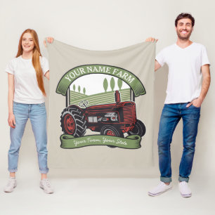 Personalised Vintage Farm Tractor Country Farmer  Fleece Blanket