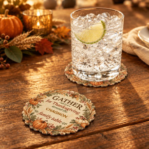 Personalised Vintage Farmhouse Thanksgiving Paper Coaster