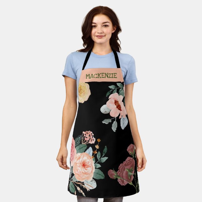 Personalised Vintage Floral All-Over Print Apron (Worn)
