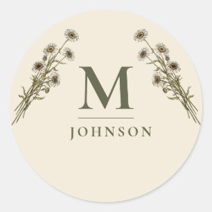 Personalised Vintage Floral Botanical Monogram Classic Round Sticker