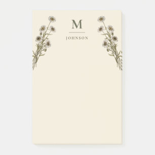 Personalised Vintage Floral Botanical Monogram Post-it Notes