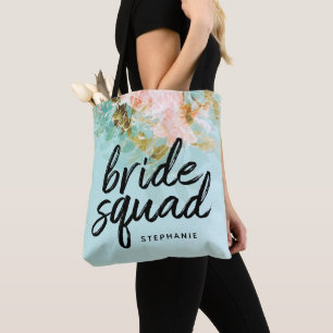 Personalised Vintage Floral Bride Squad Tote Bag