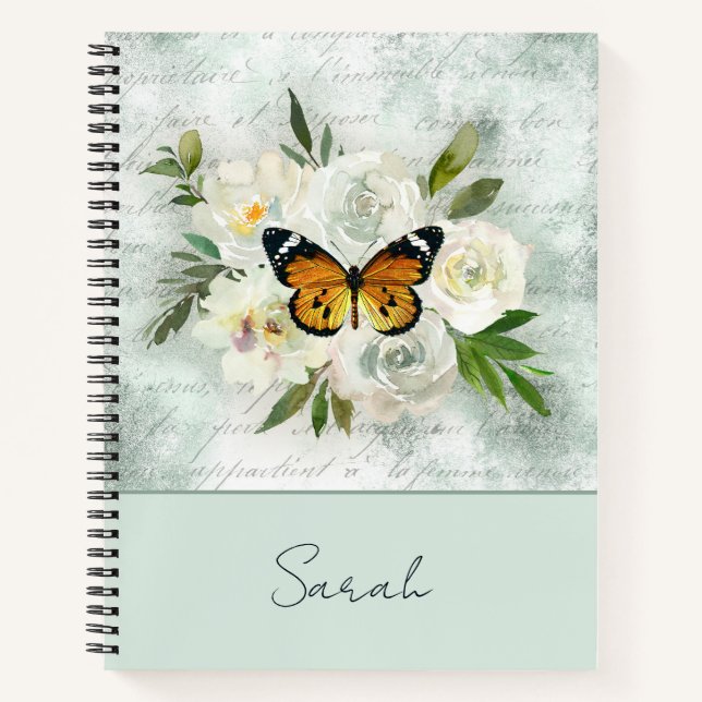 Personalised Vintage Floral Butterfly Notebook (Front)