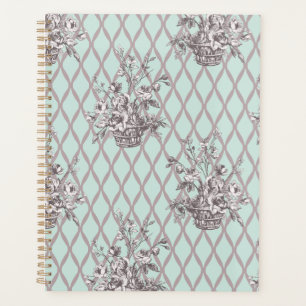Personalised Vintage Floral Planner in Mint Blue