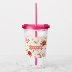 Personalised Vintage Floral Romantic Name Gift Acrylic Tumbler